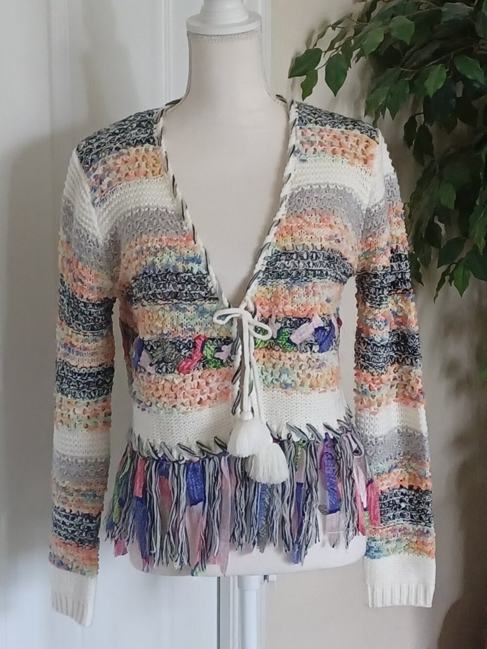 EUC Kamana Boho/Maximalist Ribbon/Crochet Cardigan Size Small